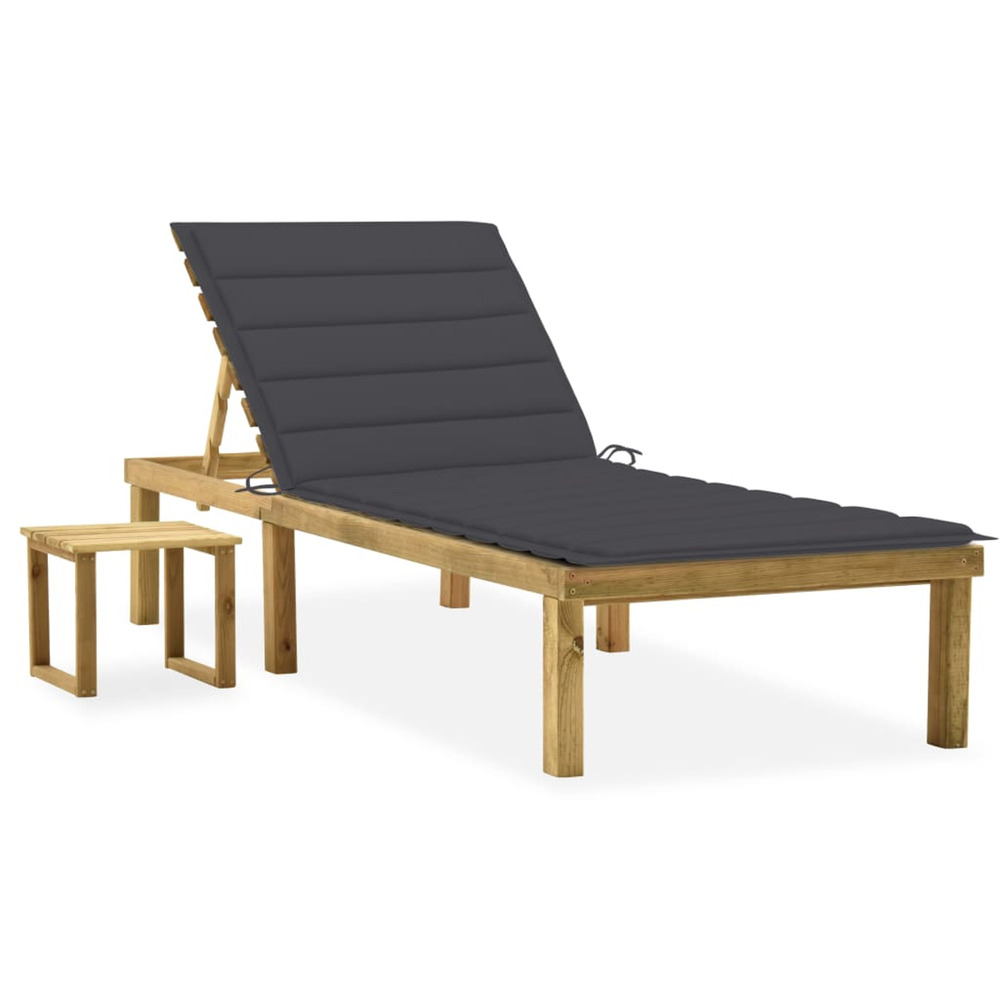 Chaise longue de jardin avec table et coussin pin imprégné bain de soleil