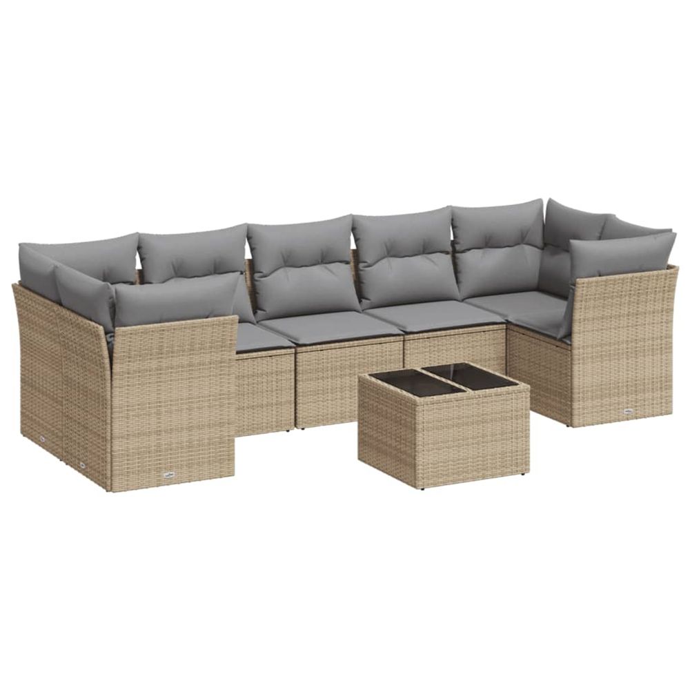 Salon de jardin avec coussins 8 pcs beige résine tressée