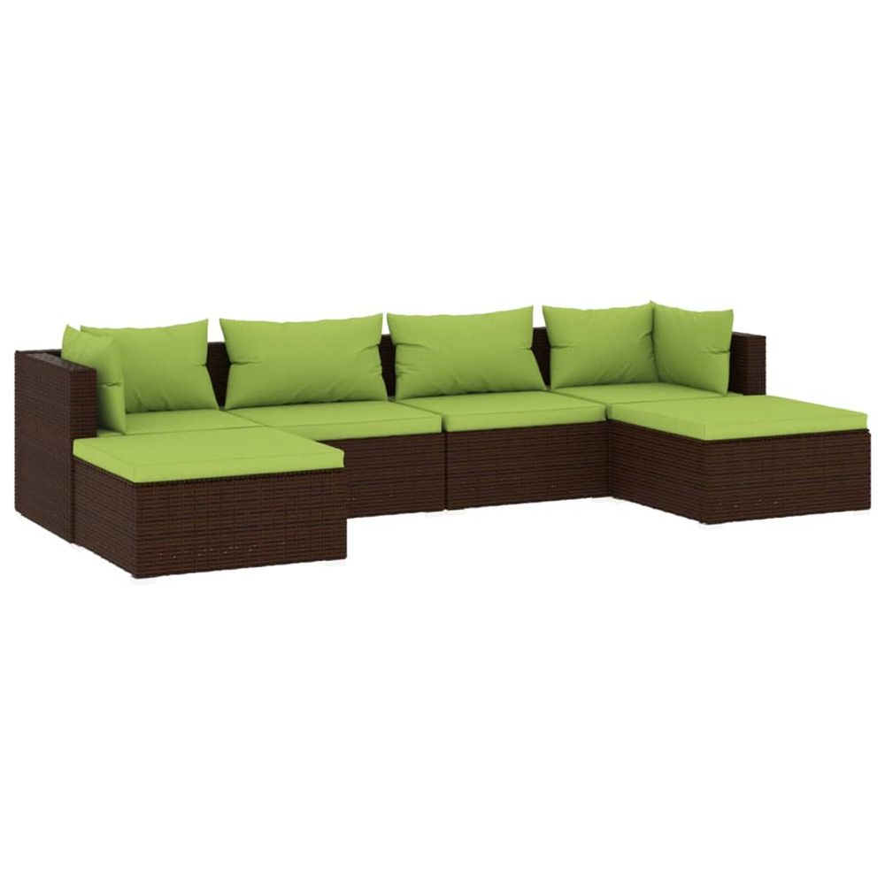 Salon de jardin 6 pcs avec coussins résine tressée marron