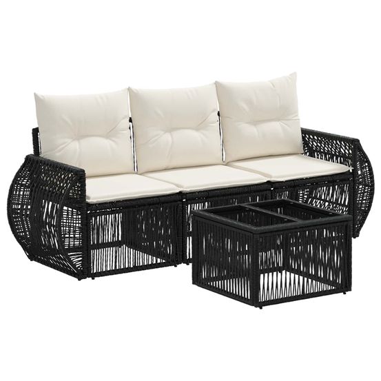Ensemble de canapé de jardin 4 pc noir et blanc crème polyrotin