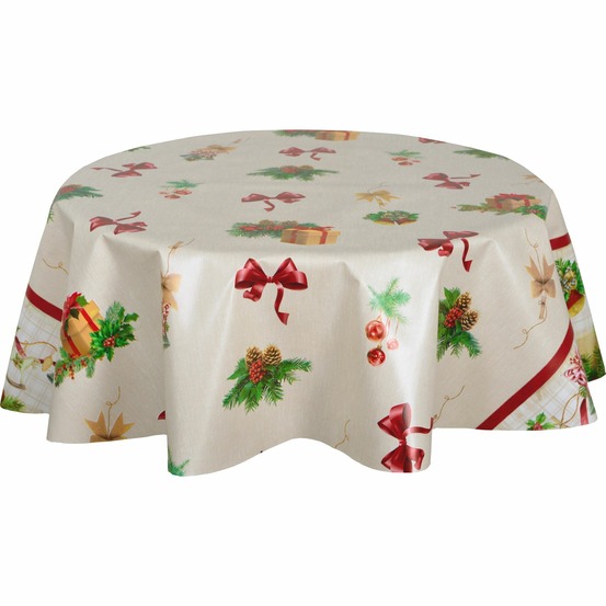 Nappe en toile cirée ronde nœuds - diam. 135 cm - ecru