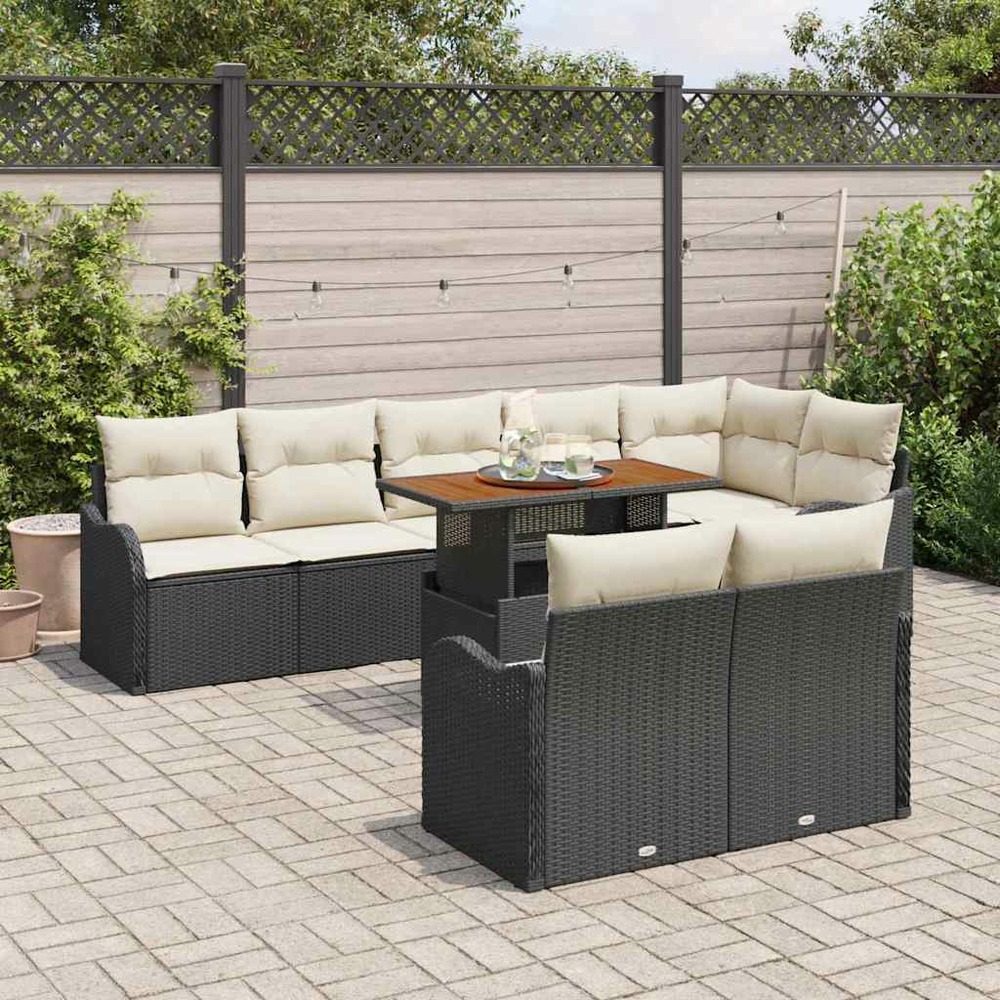 Ensemble de canapé de jardin 9 pcs noir poly rotin