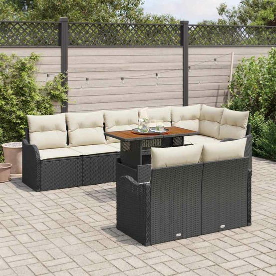 Ensemble de canapé de jardin 9 pcs noir poly rotin