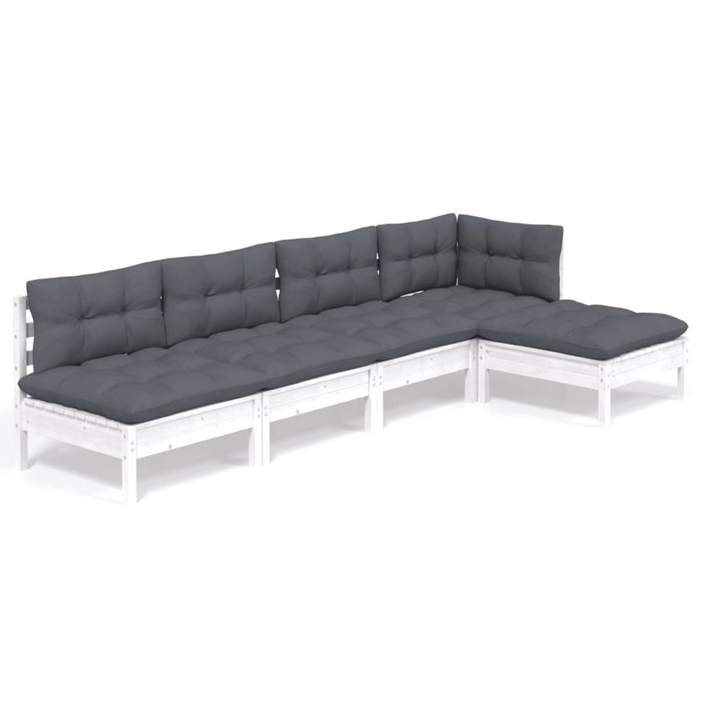 Salon de jardin 5 pcs avec coussins blanc bois de pin