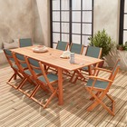 Salon de jardin en bois extensible - almeria - grande table 180/240cm avec rallonge. 2 fauteuils et 6 chaises. En bois d'eucalyptus