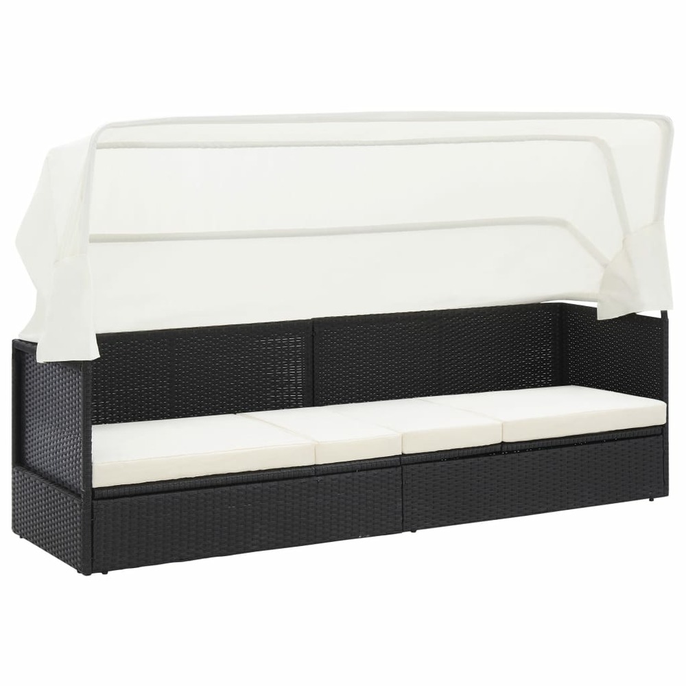 Transat chaise longue bain de soleil lit de jardin terrasse meuble d'extérieur avec auvent noir résine tressée