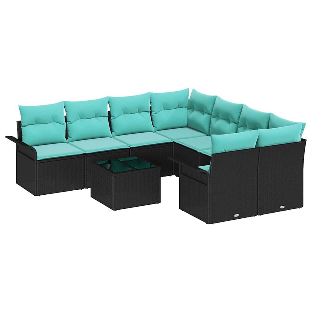 Ensemble de canapé de jardin 9 pièces noir et turquoise