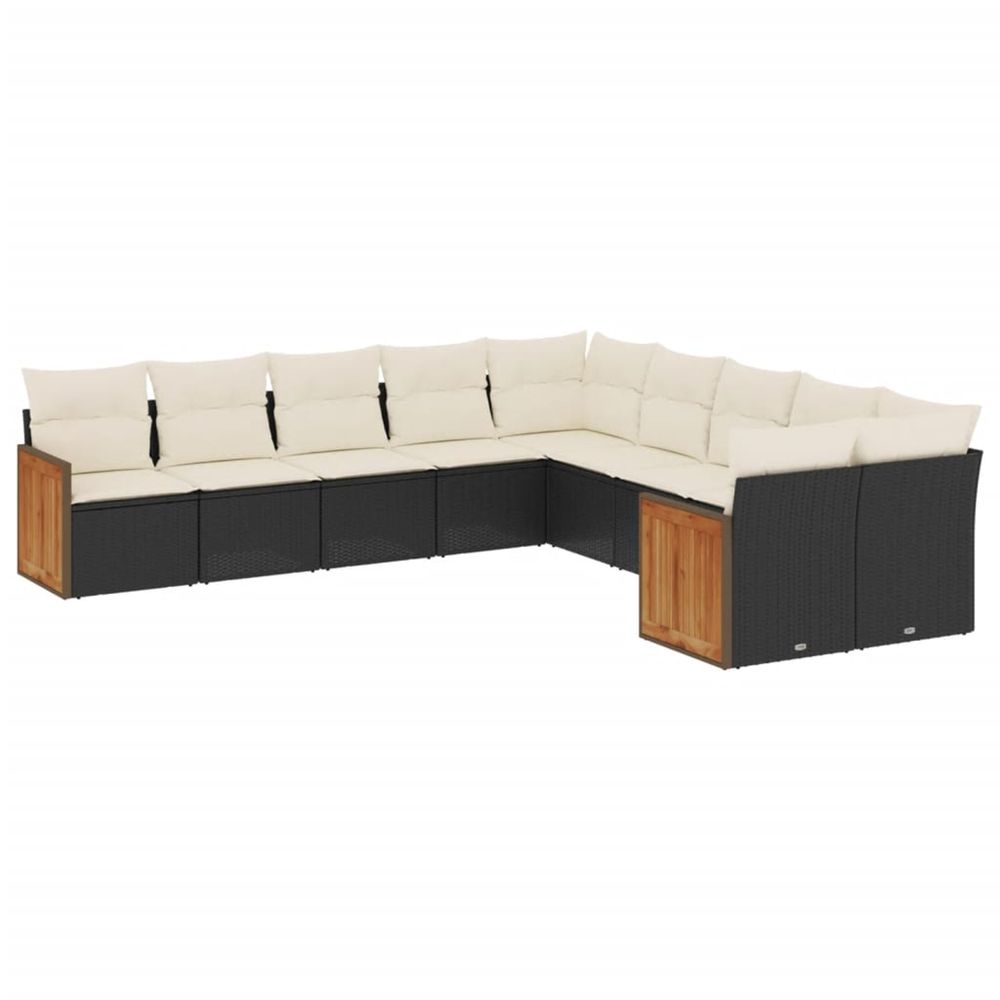 Salon de jardin 10 pcs avec coussins noir résine tressée