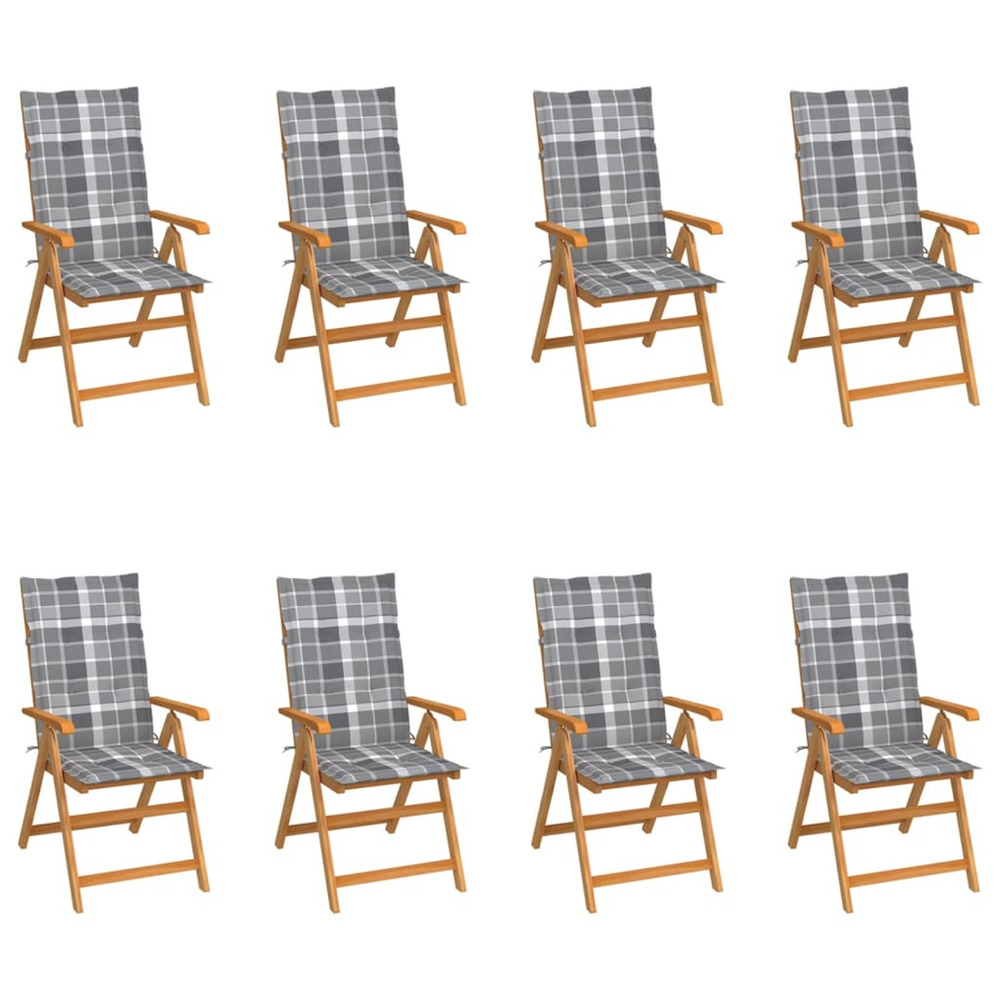 Chaises inclinables de jardin et coussins lot de 8 teck solide