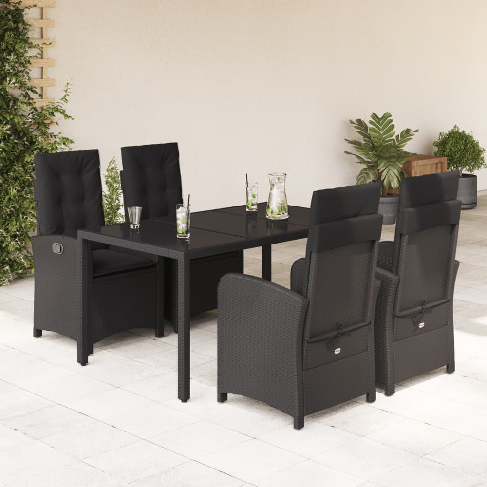 Ensemble à manger de jardin coussins 5pcs noir résine tressée