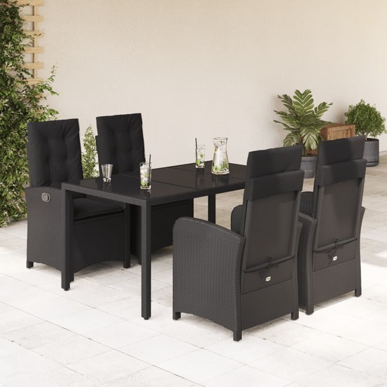 Ensemble à manger de jardin coussins 5pcs noir résine tressée