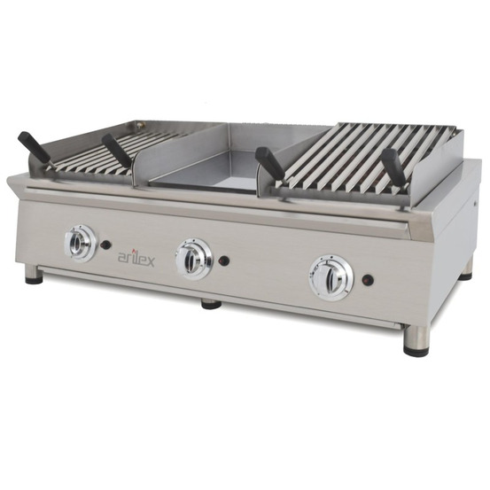 Ensemble de cuisson combiné flexi série 600 - meuble avec 2 grilles et frytop chromé - arilex