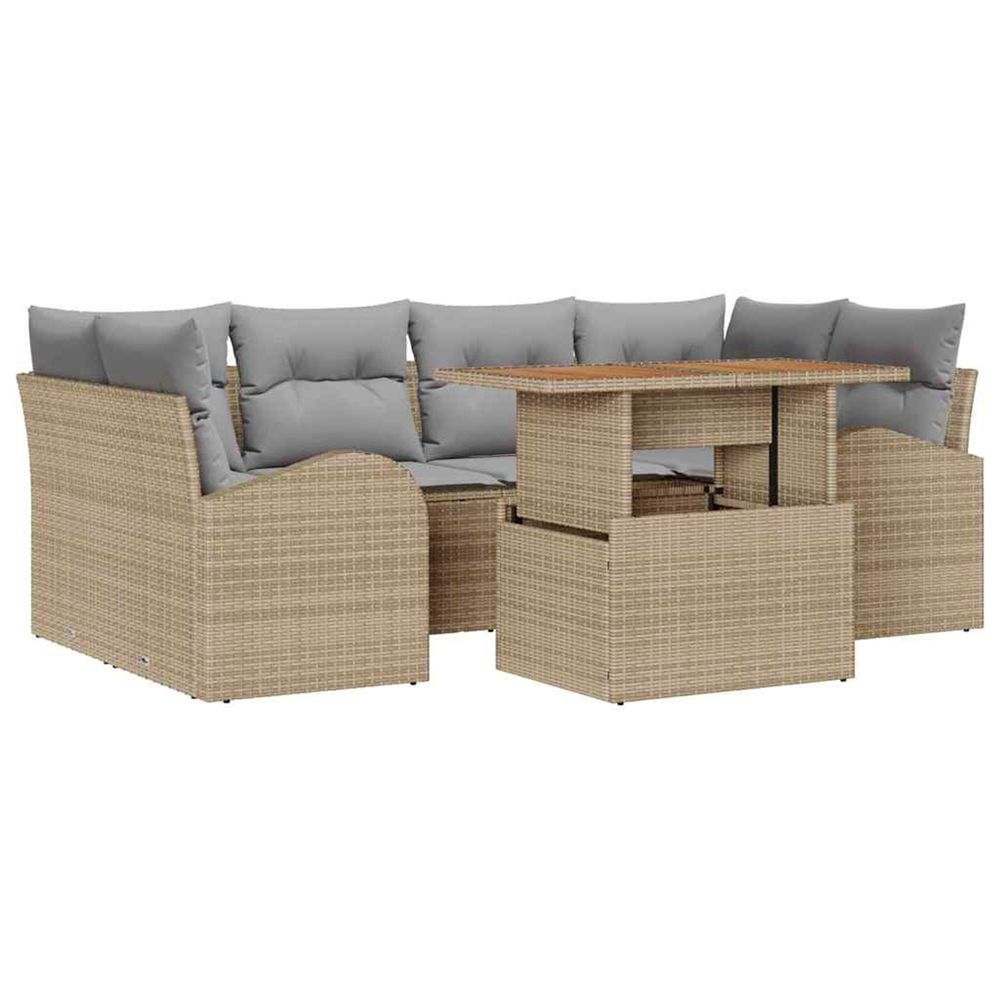 Ensemble de canapé de jardin 7 pc beige poly rotin