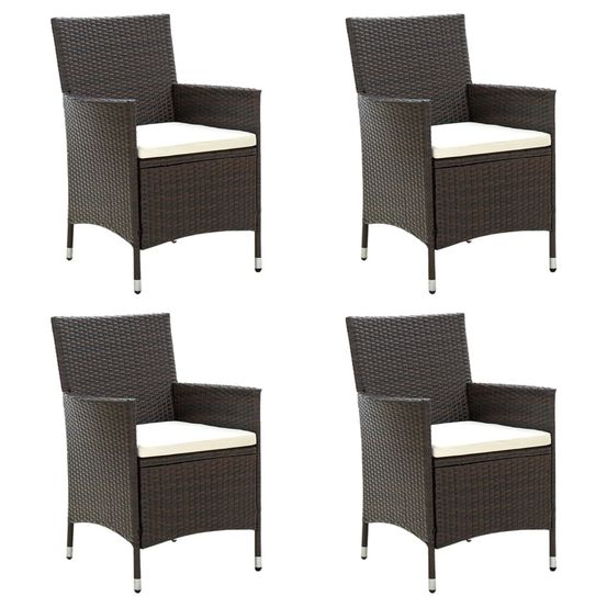 Chaises de jardin avec coussins lot de 4 résine tressée marron