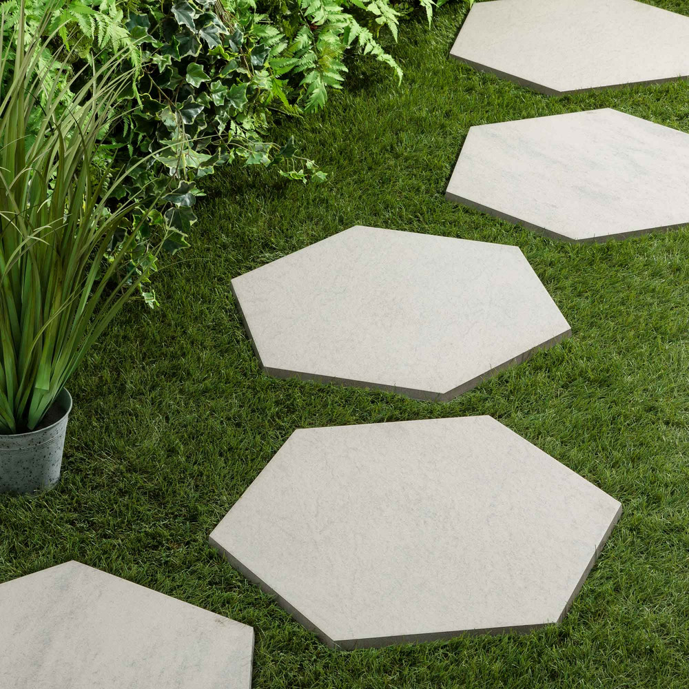 Pas japonais hexagone grès cérame effet pierre blanche 60x52/60x2 cm (à l'unité) - ro'ma nature