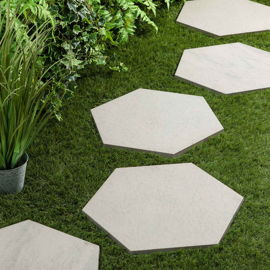 Pas japonais hexagone grès cérame effet pierre blanche 60x52/60x2 cm (à l'unité) - ro'ma nature