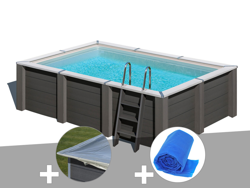 Kit piscine composite avant-garde carrée 4,55 x 3,15 x 1,26 m + bâche hiver + b