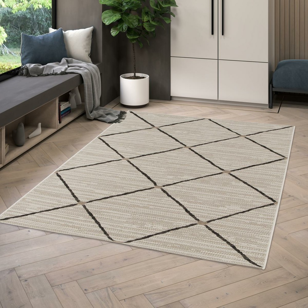 Tapis extérieur 120x170 tissé kilim gris et noir enanta 2