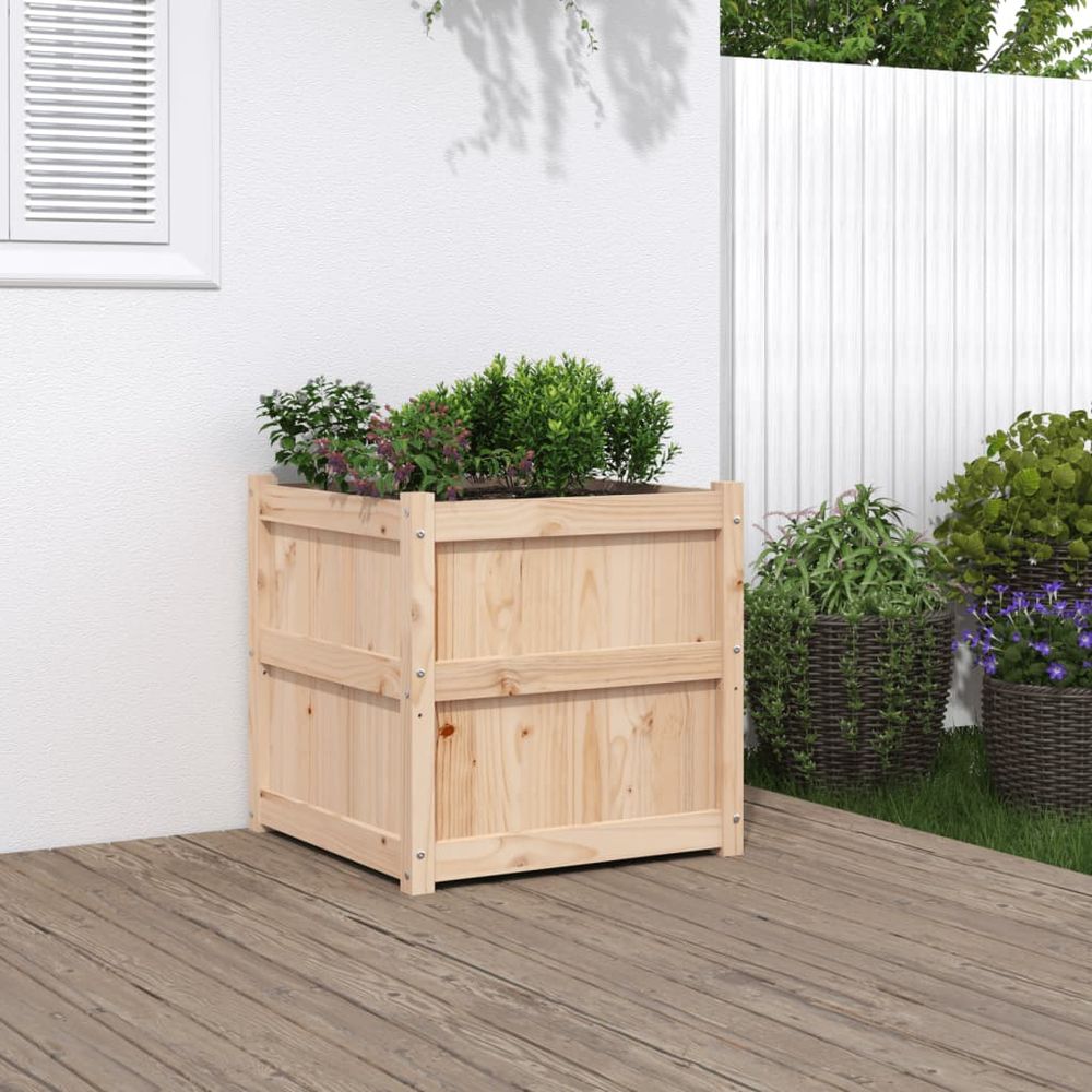 Jardinière carrée bois de pin massif pour jardin terrasse brun 60x60x60 cm
