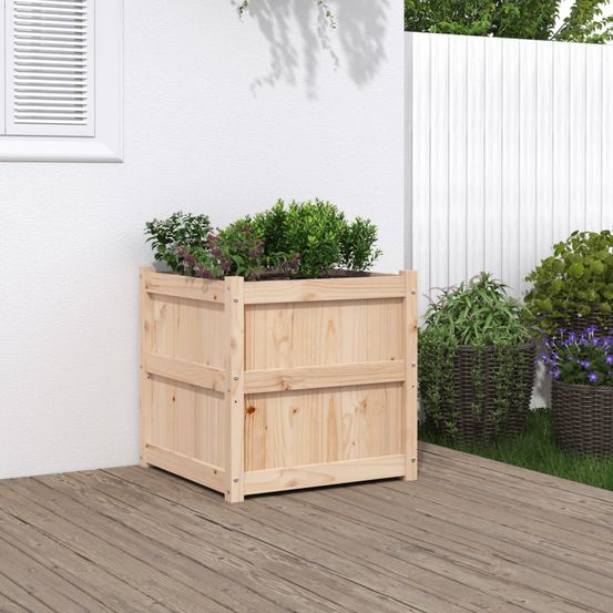Jardinière carrée bois de pin massif pour jardin terrasse brun 60x60x60 cm