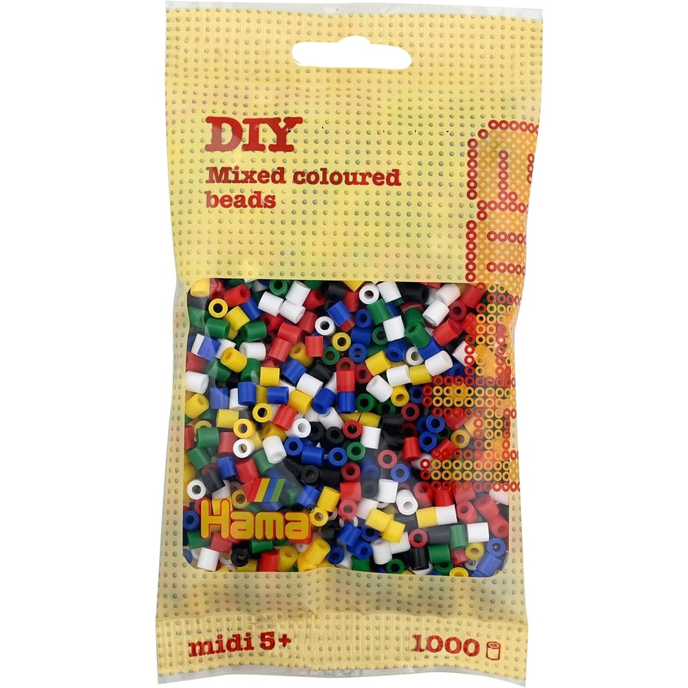 Sachet 1000 perles plastique midi base mix 6 couleurs