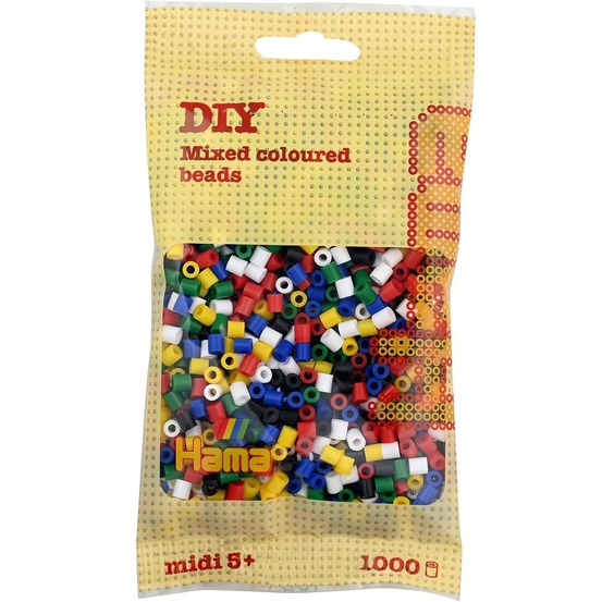 Sachet 1000 perles plastique midi base mix 6 couleurs