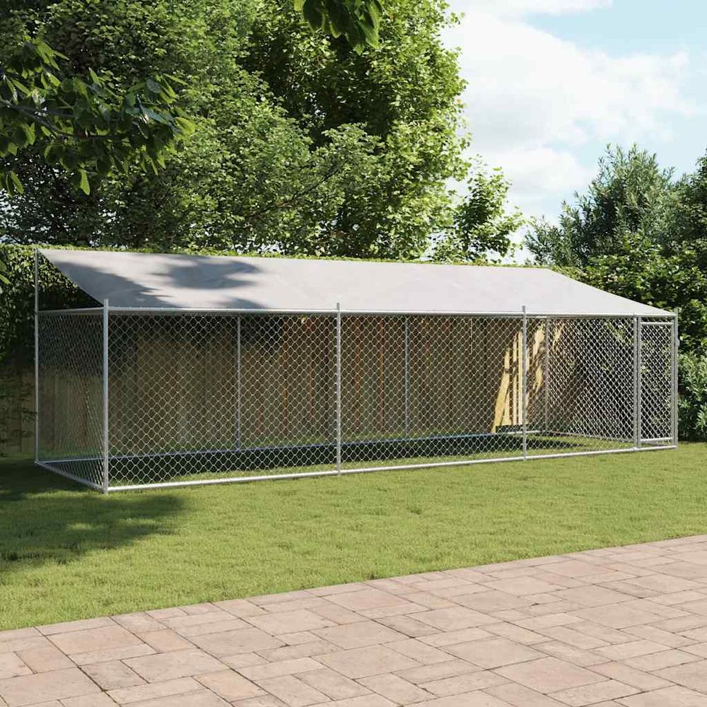 Grand enclos pour chien en acier galvanisé avec toit jardin 6x2x2m