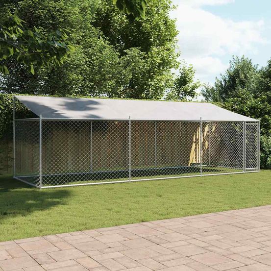 Grand enclos pour chien en acier galvanisé avec toit jardin 6x2x2m