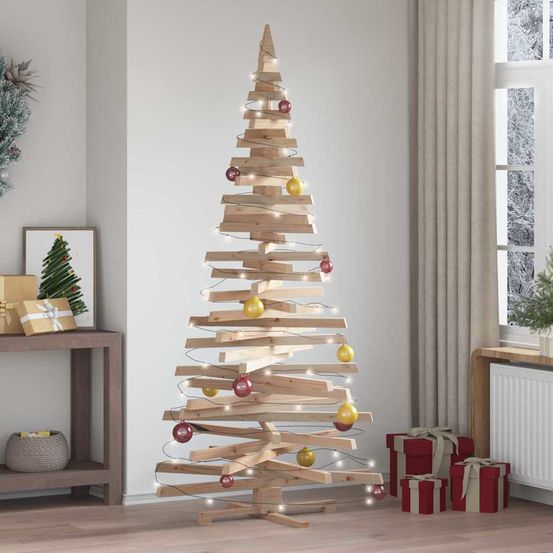 Sapin de noël design en bois de pin massif branches ajustables naturel 210 cm