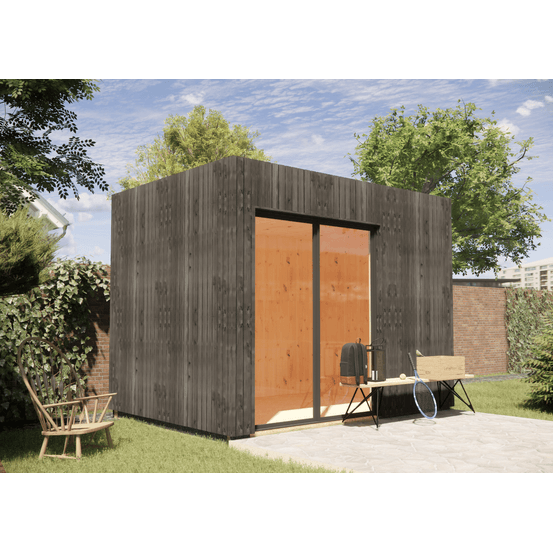 Studio de jardin ossature bois en bois 3,3 x 2,4 x 2,7 m avec plancher isolé / menuiseries alu k-line