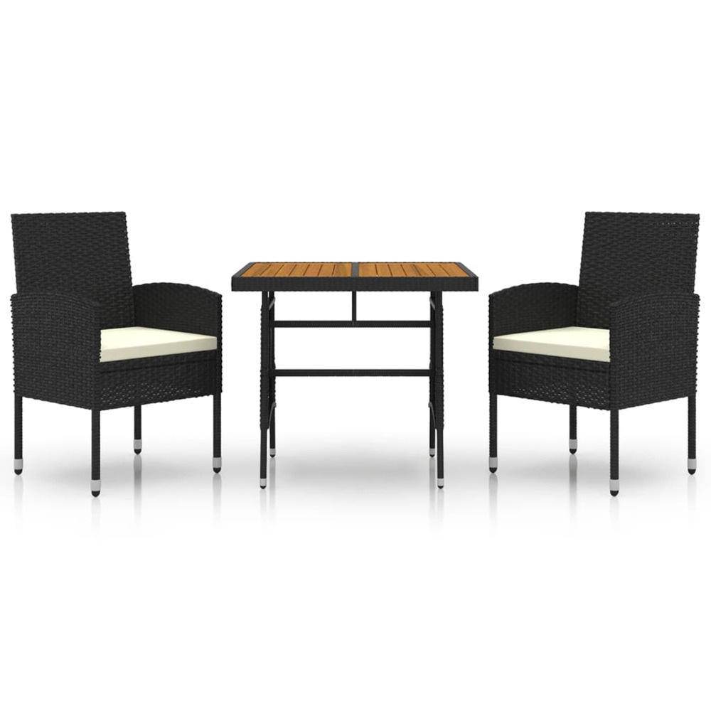 Mobilier à dîner d'extérieur 3 pcs résine tressée noir