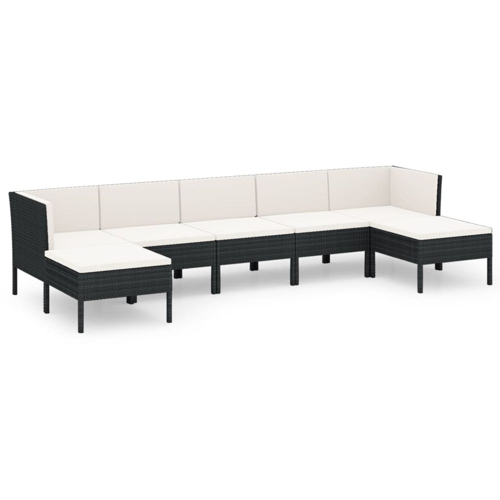 Salon de jardin 7 pcs avec coussins résine tressée noir