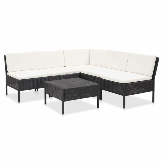 Salon de jardin meuble d'extérieur ensemble de mobilier 6 pièces avec coussins résine tressée noir