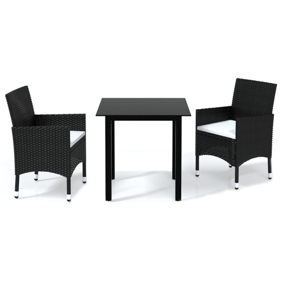 Ensemble à dîner de jardin avec coussins 3 pcs poly rotin noir