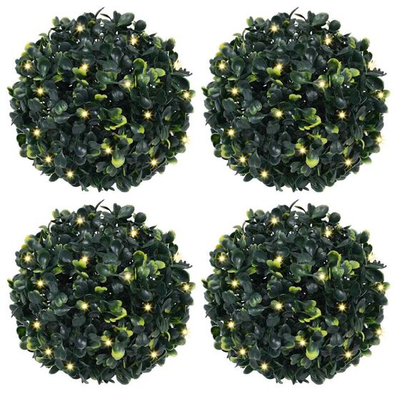 Boules de buis artificielles avec lumières led 4 pcs vert 12 cm
