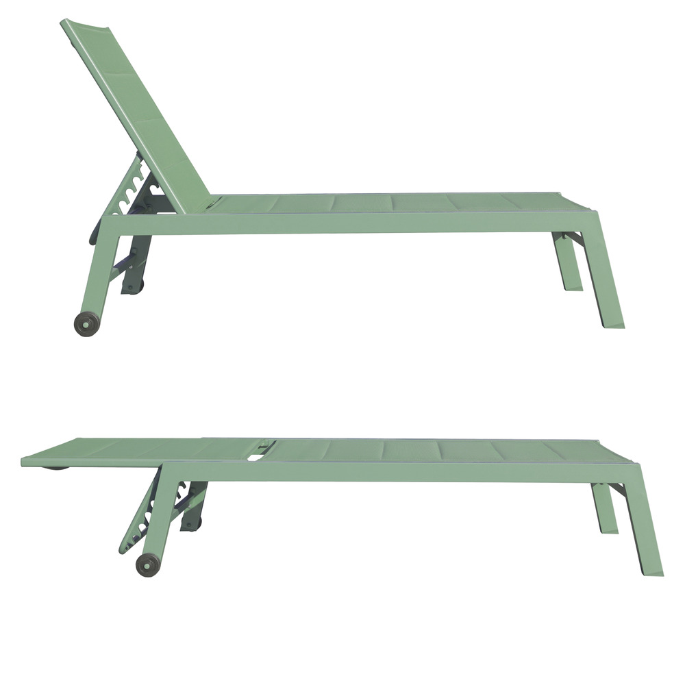 Bain de soleil barbados en textilène vert sauge - aluminium vert sauge