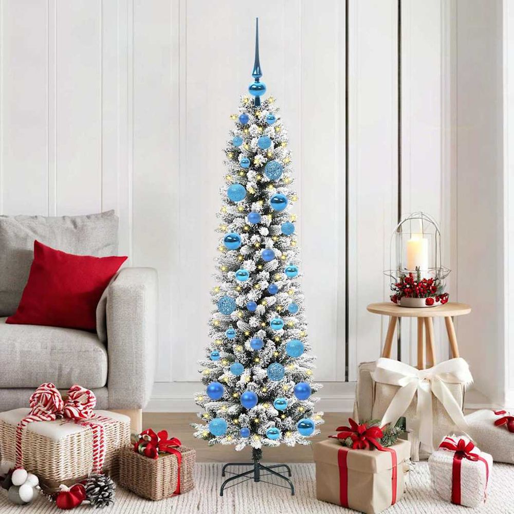 Sapin de noël artificiel 150 cm vert et blanc, ambiance hivernale avec 150 led