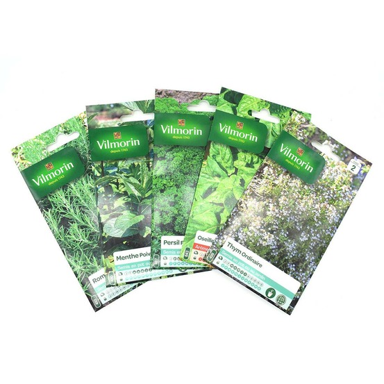 Pack de 5 sachets graines aromatiques - thym - oseille - persil - menthe - roma