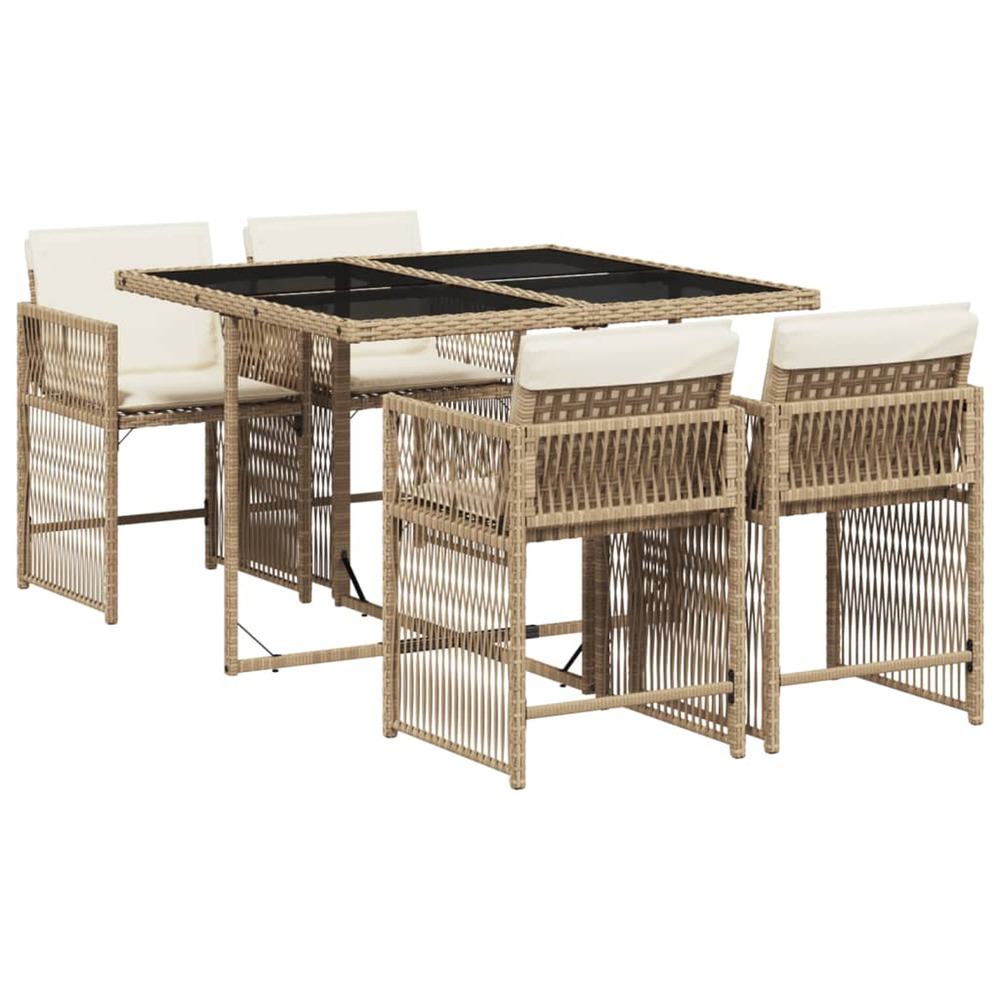 Ensemble à manger de jardin avec coussins 5pcs beige poly rotin