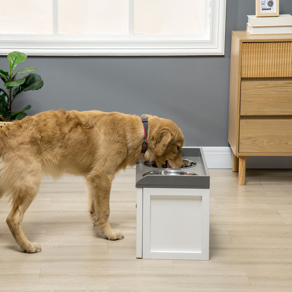 Station nourrissage chien surélevée inox avec tiroir rangement 2x2l blanc - comfortxl pet living