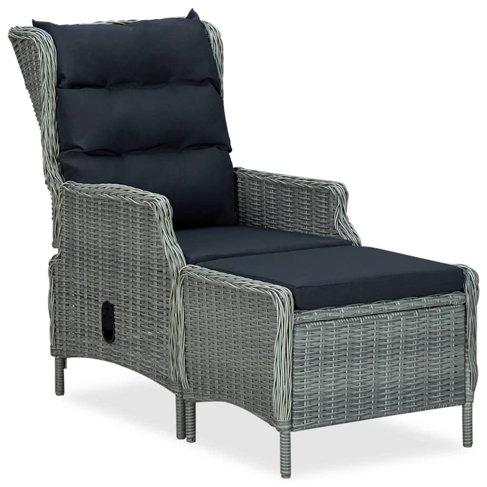 Chaise inclinable de jardin tabouret résine tressée gris clair