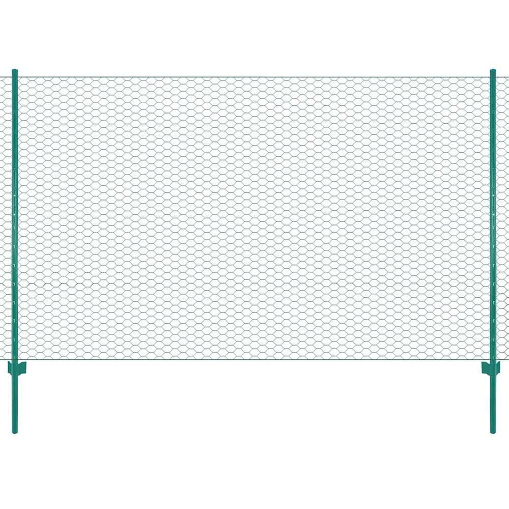 Clôture en grillage métallique avec poteaux acier 25x1,5 m vert