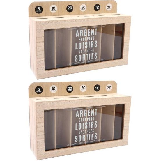 Tirelire compartimentée shopping 30x20 cm (lot de 2)