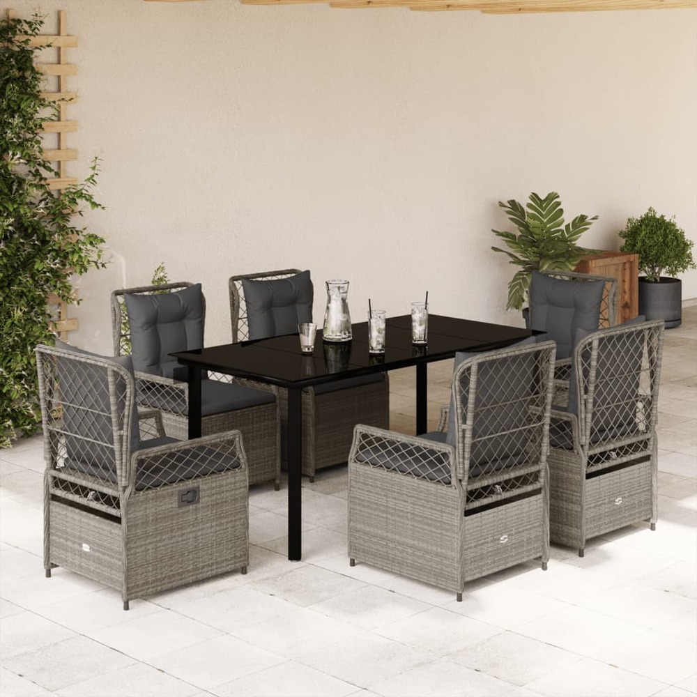 Ensemble à manger de jardin et coussins 7 pcs gris clair rotin