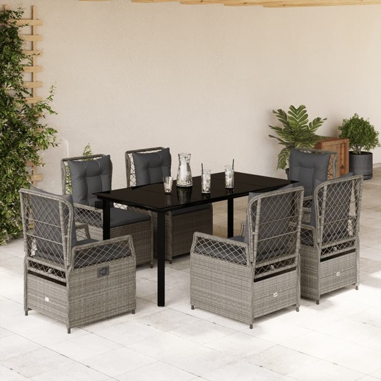 Ensemble à manger de jardin et coussins 7 pcs gris clair rotin