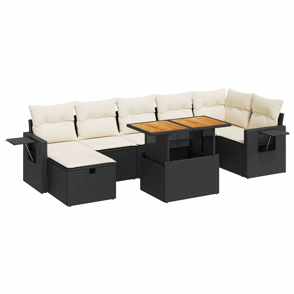 Salon de jardin 5 pcs avec coussins noir résine tressée acacia