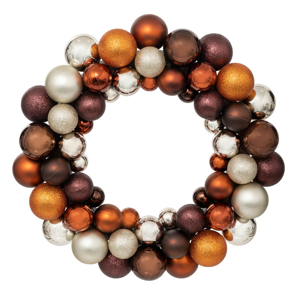 Couronne boules de noël marron orange d 35 cm