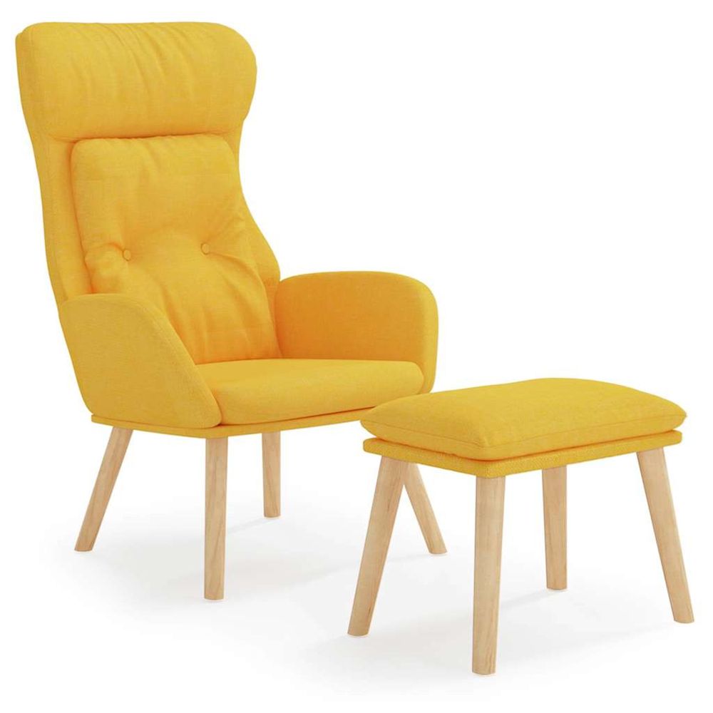 Chaise de relaxation avec repose-pied jaune moutarde tissu