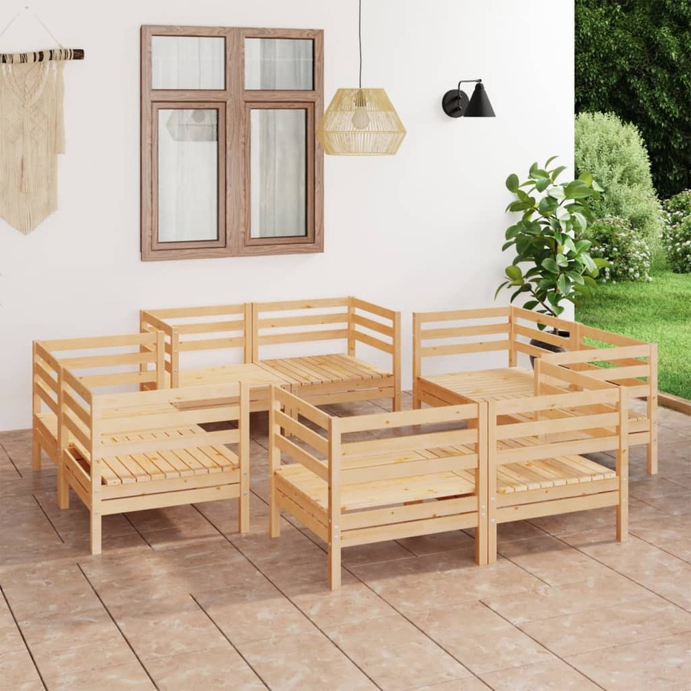 Salon de jardin 8 pcs bois de pin massif