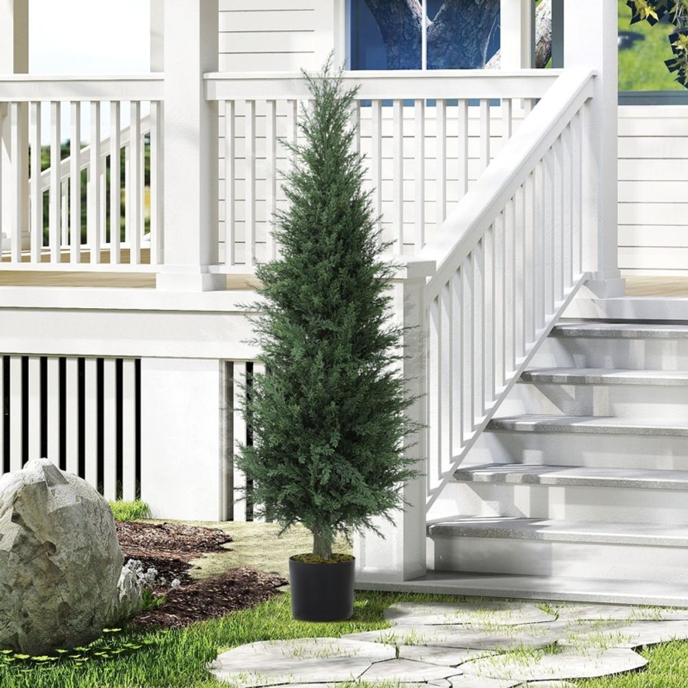 Cyprès artificiel 120cm plante verte intérieur extérieur anti-uv déco pot lesté